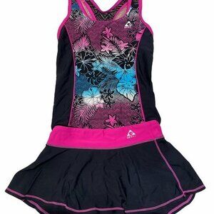 GERRY GIRLS 2PC Swimsuit & Skirt Set Colorblock Purple/Black.  Size: 10